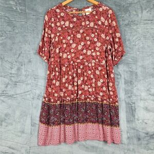 Womens Dress Medium Boho Floral Peasant Tiered‎ Festival Gauze Crochet Prairie